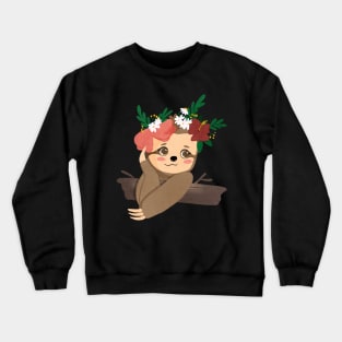 cute little sloth with flower crown Crewneck Sweatshirt